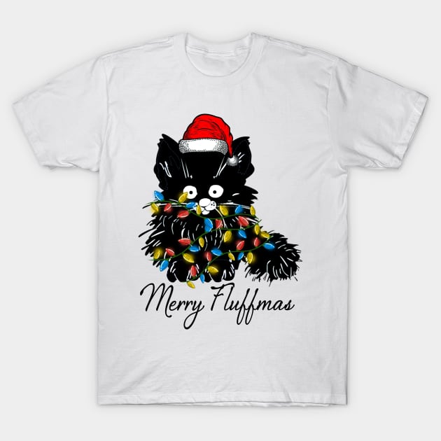 black cat merry fluffmas T-Shirt by artbyclivekolin